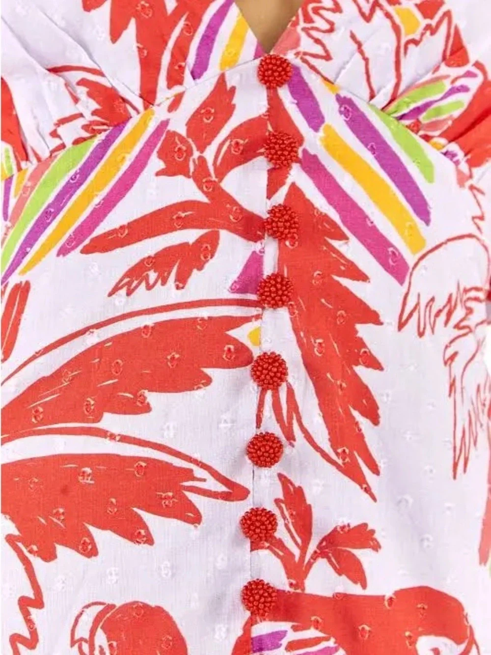 Farm Rio Red Parrot-Print Puff-Sleeve Midi Dress - Women